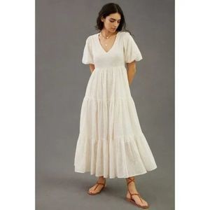 NEW Anthropologie MOTHER Salsa With Me V-Neck Maxi Dress Eyelet Puff Sleeve